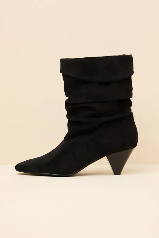 Carrie Black Suede Slouchy Mid-Calf Boots sold by Lulus