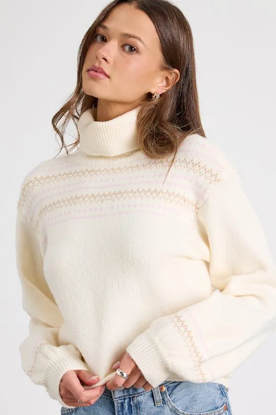 Novak Cream Fair Isle Turtleneck Sweater sold by Lulus