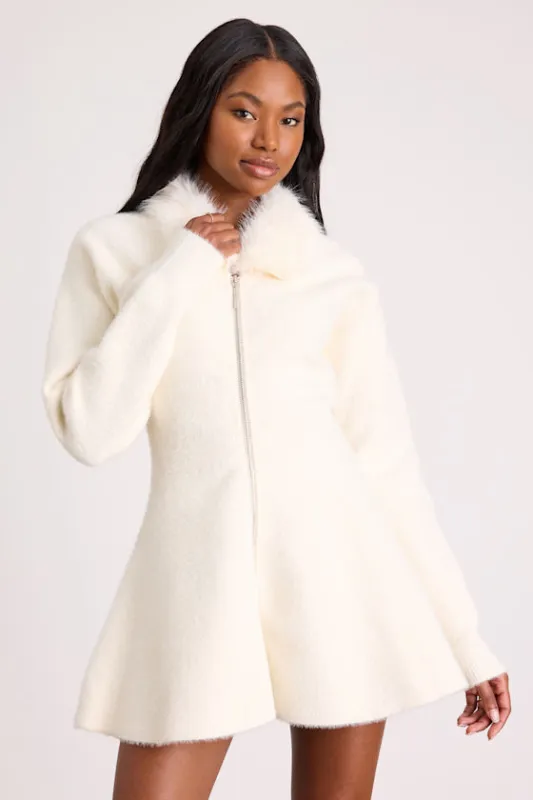 Violetta Ivory Collared Zip-Front Sweater Mini Dress made by Lulus