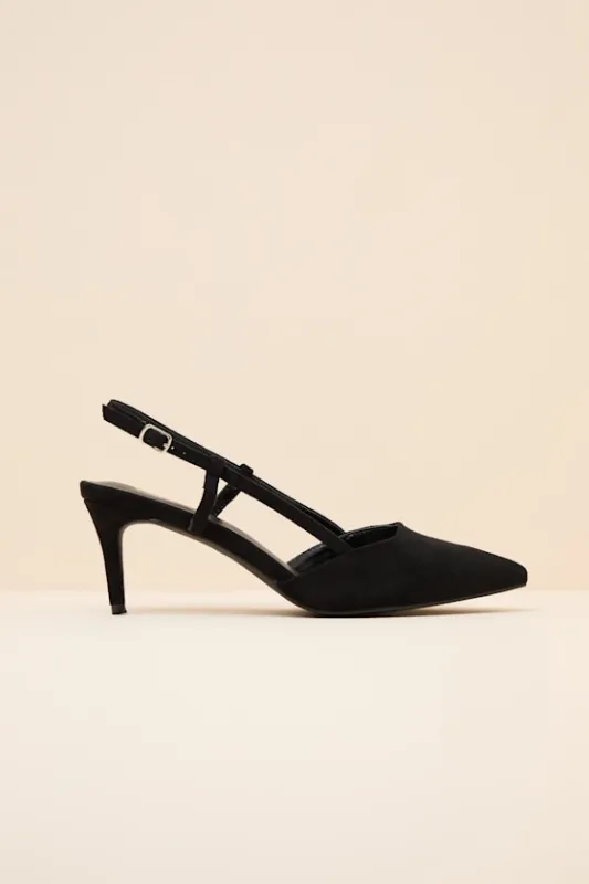 Cadey Black Suede Pointed-Toe Slingback Pumps sold by Lulus