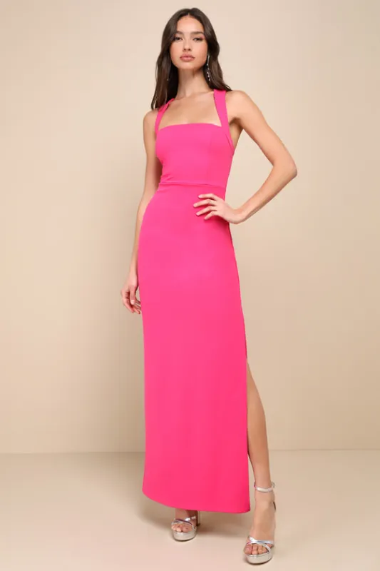 Glamorous Dedication Hot Pink Sleeveless Column Maxi Dress sold by Lulus