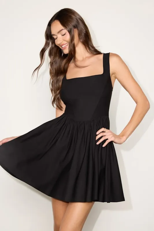 Gazelle Black Ponte Knit Skater Mini Dress sold by Lulus