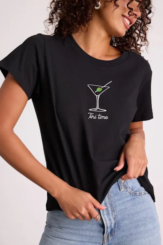 Tini Time Black Cotton Embroidered Tee sold by Lulus