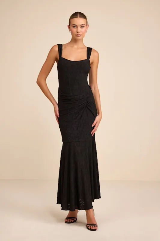 Celeste Black Burnout Bustier Maxi Dress sold by Lulus