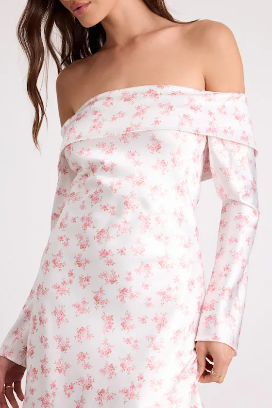 Luxurious Vision White Floral Satin Off-the-Shoulder Mini Dress sold by Lulus product image thumbnail 2