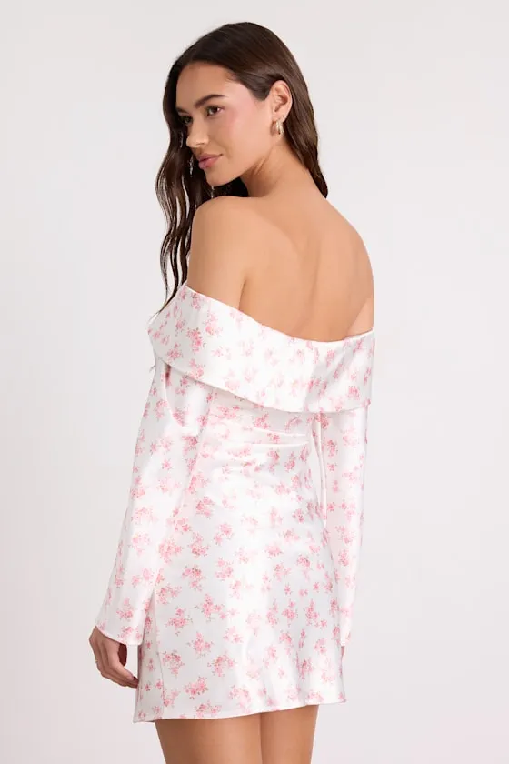 Luxurious Vision White Floral Satin Off-the-Shoulder Mini Dress sold by Lulus product image thumbnail 3