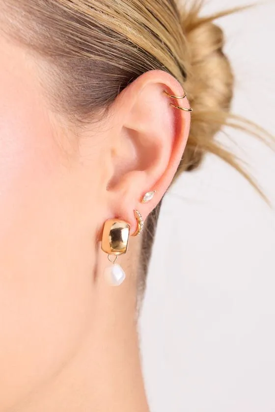 Afina Gold Pearl Three-Piece Earring Set sold by Lulus product image thumbnail 2