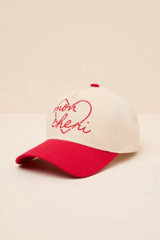 Mon Cheri Cream and Red Embroidered Dad Hat sold by Lulus