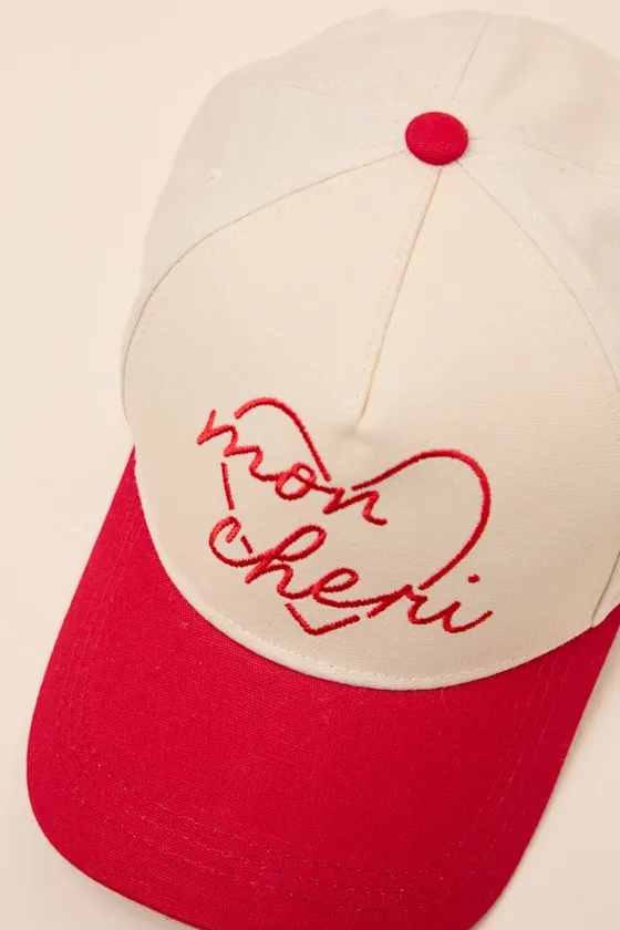 Mon Cheri Cream and Red Embroidered Dad Hat sold by Lulus product image thumbnail 2