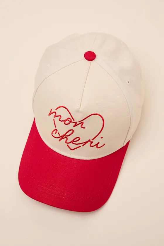 Mon Cheri Cream and Red Embroidered Dad Hat sold by Lulus product image thumbnail 3