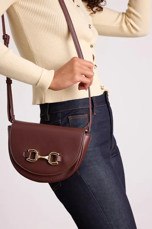 Cassia Brown Horsebit Crossbody Bag sold by Lulus
