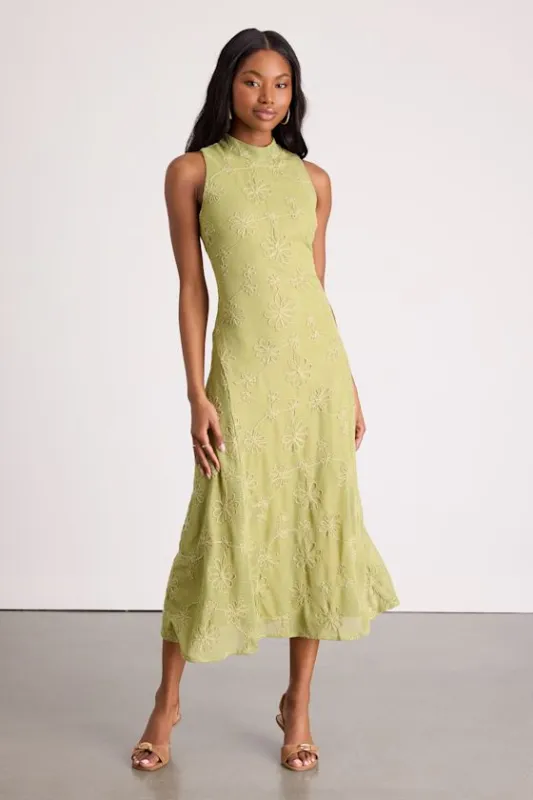 Danalee Lime Green Abstract Floral Embroidered Midi Dress sold by Lulus