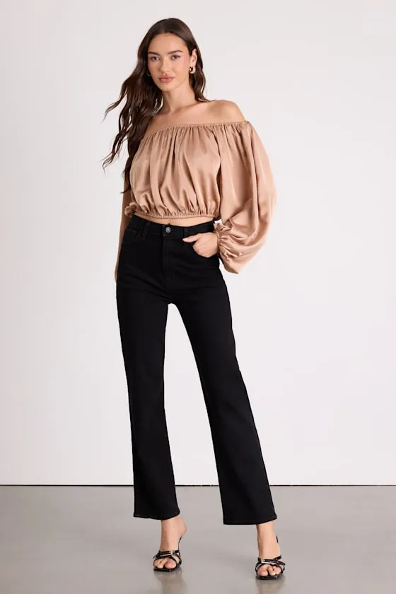 Jordana Tan Satin Off-the-Shoulder Crop Top sold by Lulus product image thumbnail 3