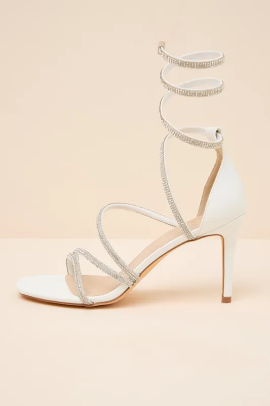 Georgie White Rhinestone Ankle Wrap High Heel Sandals sold by Lulus