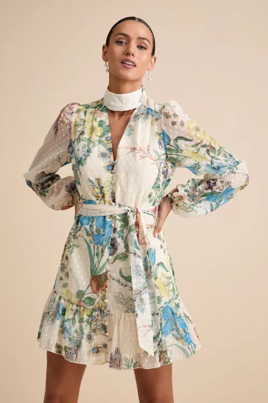 Ayame Ivory Floral Swiss Dot Balloon Sleeve Mini Dress made by Lulus