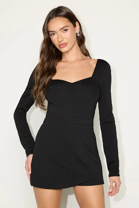 Opaline Black Long Sleeve Skort Romper sold by Lulus