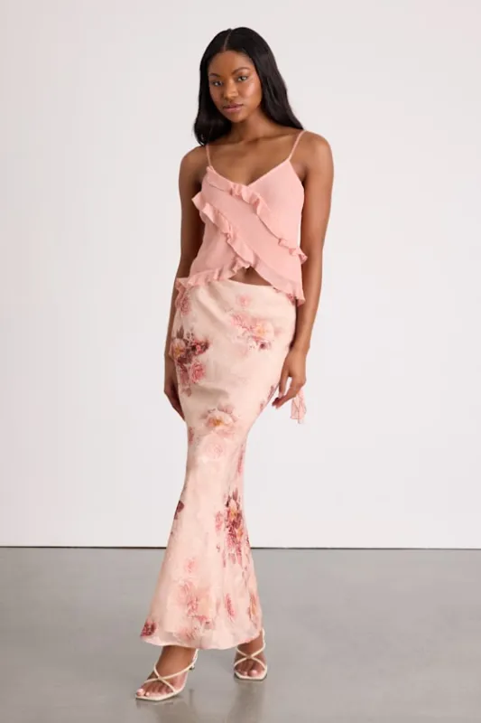 Adara Blush Floral Jacquard Slip Maxi Skirt sold by Lulus