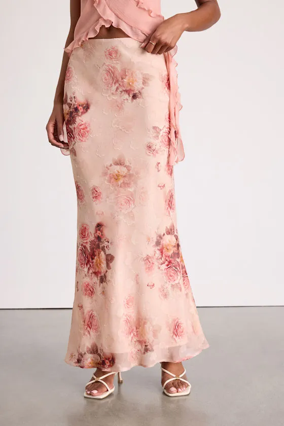 Adara Blush Floral Jacquard Slip Maxi Skirt sold by Lulus product image thumbnail 2
