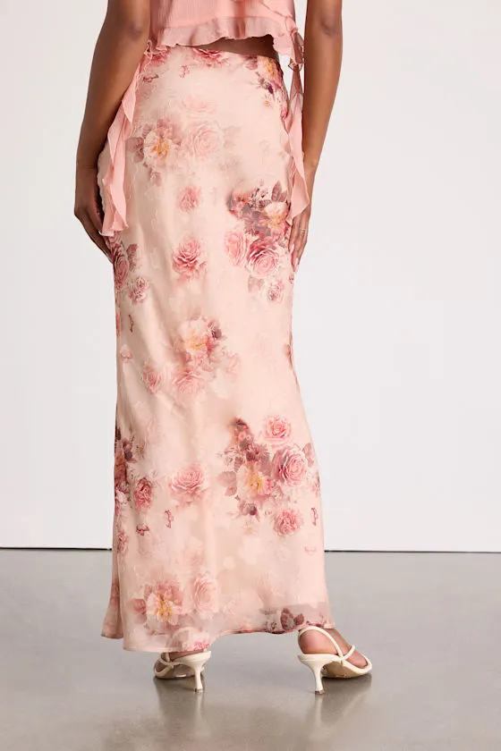Adara Blush Floral Jacquard Slip Maxi Skirt sold by Lulus product image thumbnail 3