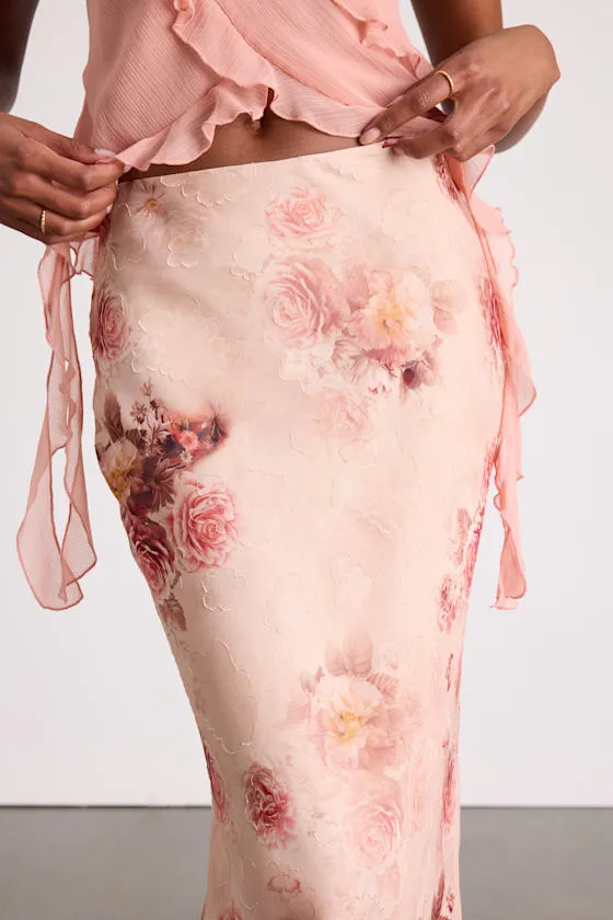 Adara Blush Floral Jacquard Slip Maxi Skirt sold by Lulus product image thumbnail 4