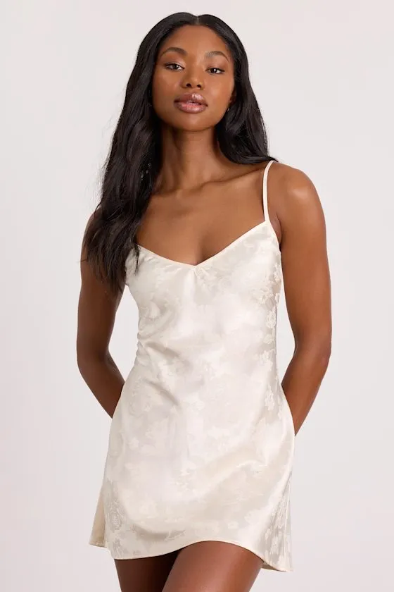 Lyria Champagne Satin Jacquard Lingerie Slip sold by Lulus