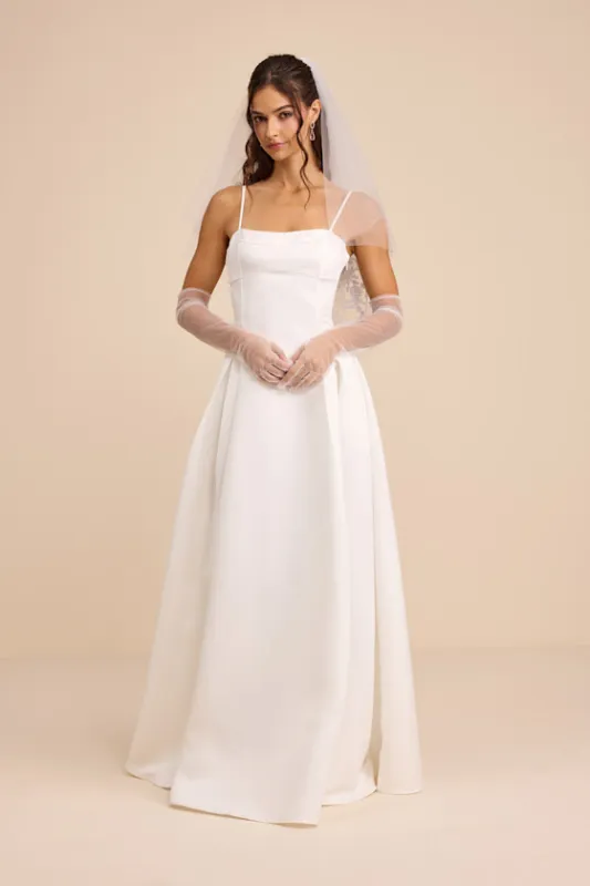 Annissa White Taffeta Drop Waist Lace-Up Maxi Dress sold by Lulus