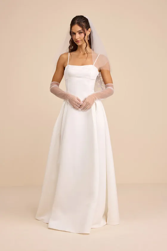 Annissa White Taffeta Drop Waist Lace-Up Maxi Dress sold by Lulus