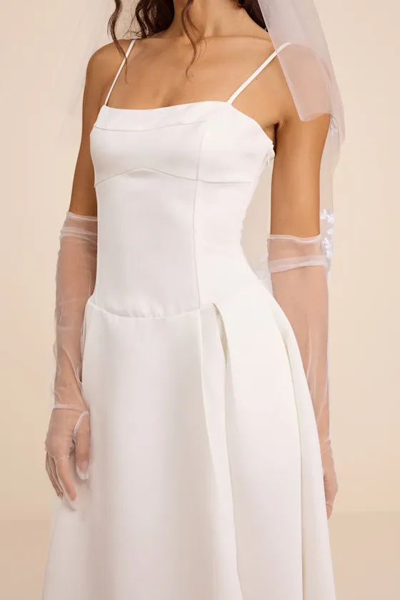 Annissa White Taffeta Drop Waist Lace-Up Maxi Dress sold by Lulus product image thumbnail 2