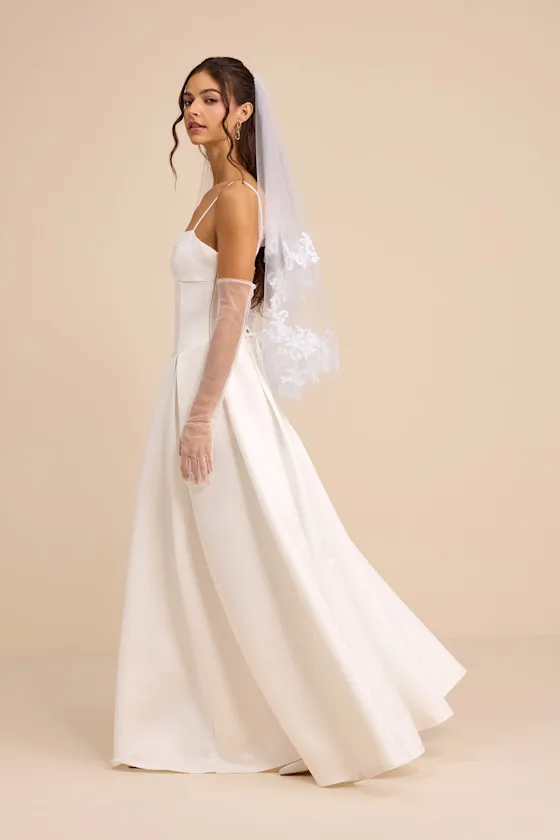 Annissa White Taffeta Drop Waist Lace-Up Maxi Dress sold by Lulus product image thumbnail 4