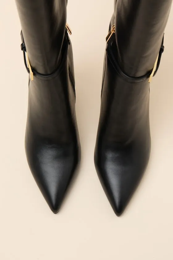 Cadee Black Stiletto Knee-High Buckle Boots sold by Lulus product image thumbnail 2