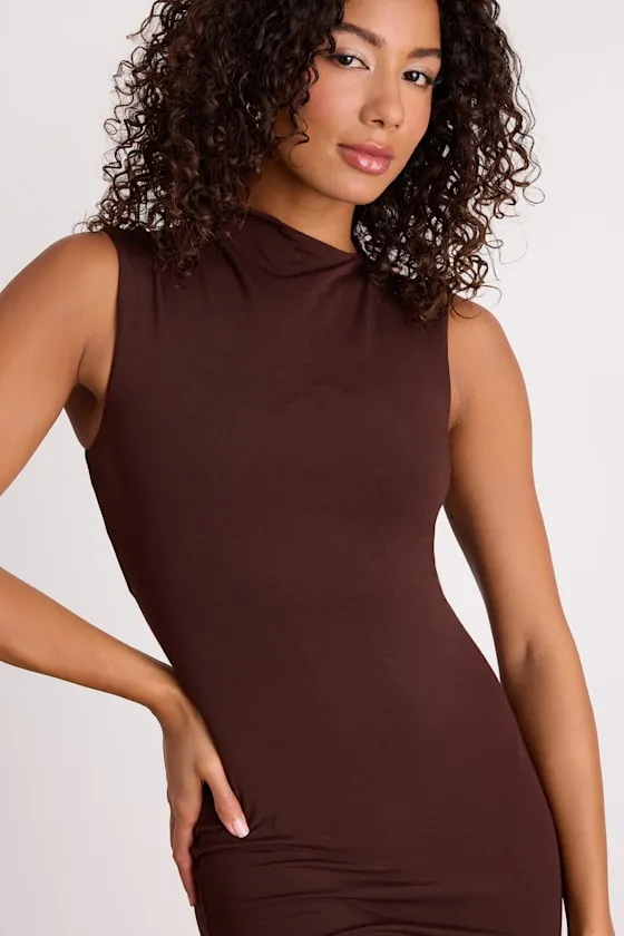 Anca Brown Sleeveless Mock Neck Bodycon Maxi Dress sold by Lulus product image thumbnail 2