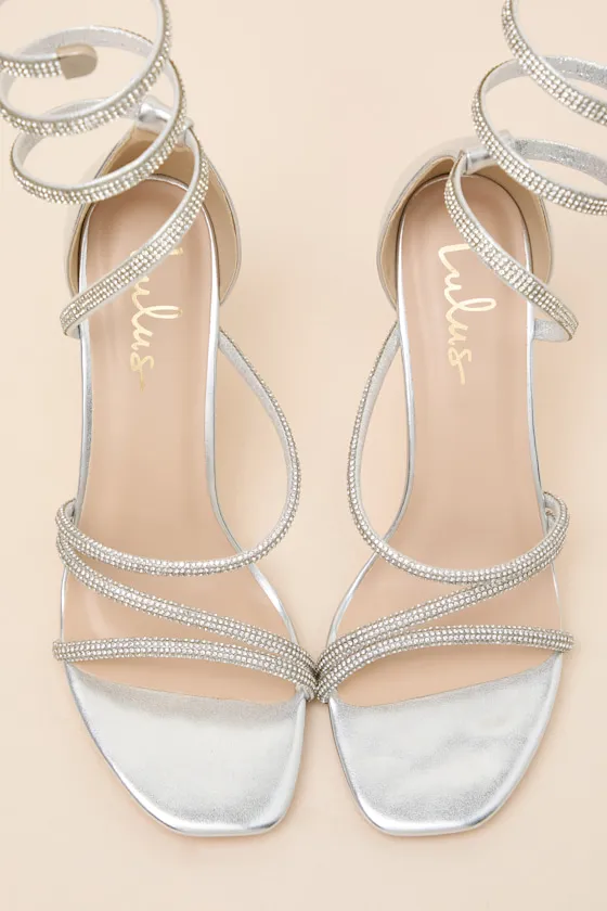 Georgie Silver Rhinestone Ankle Wrap High Heel Sandals sold by Lulus product image thumbnail 2