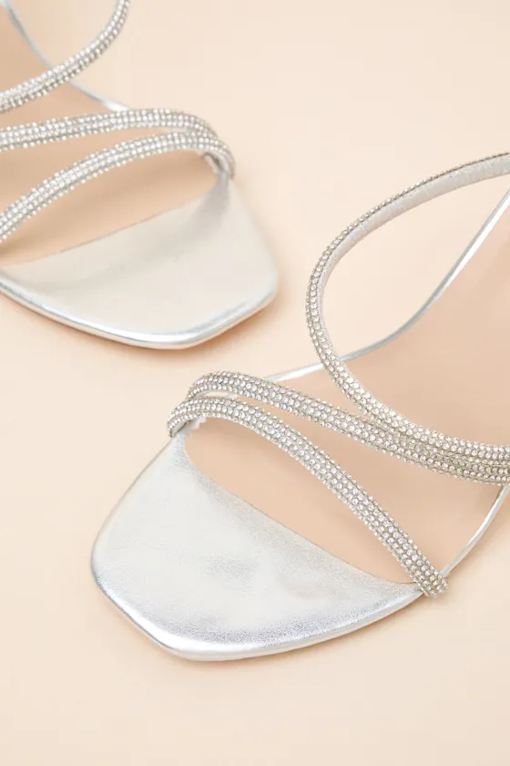 Georgie Silver Rhinestone Ankle Wrap High Heel Sandals sold by Lulus product image thumbnail 3