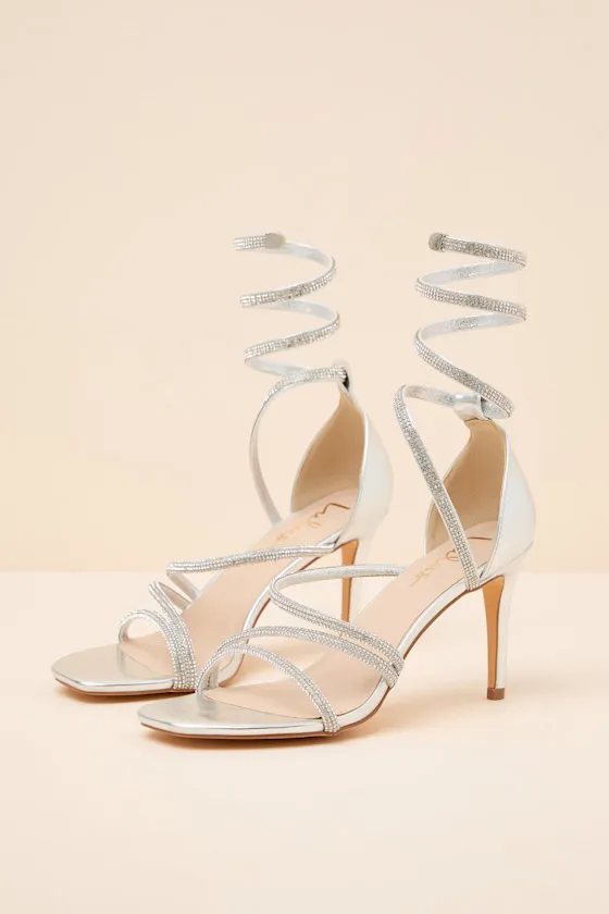 Georgie Silver Rhinestone Ankle Wrap High Heel Sandals sold by Lulus product image thumbnail 4