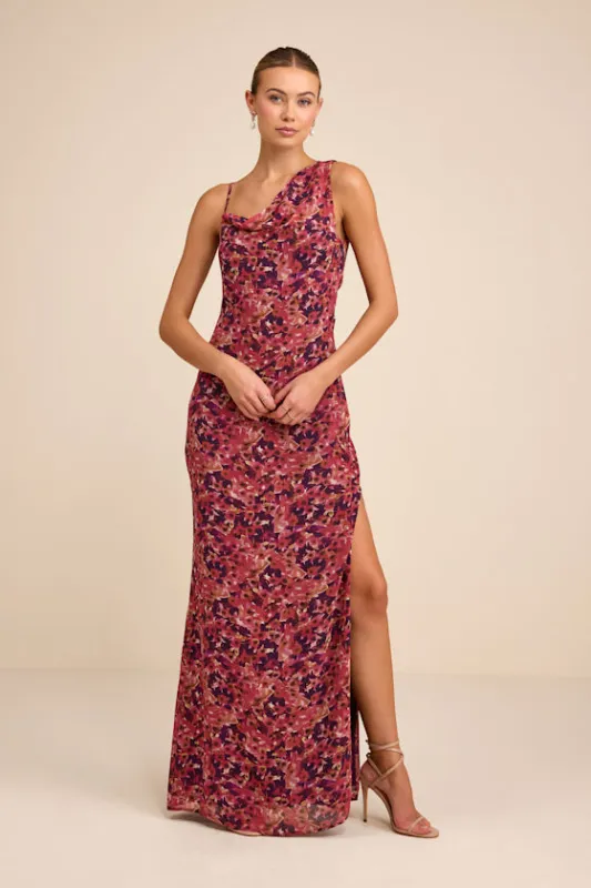 Vienta Magenta Floral Chiffon Asymmetrical Maxi Dress made by Lulus