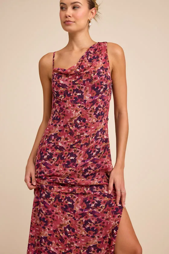 Vienta Magenta Floral Chiffon Asymmetrical Maxi Dress sold by Lulus product image thumbnail 2