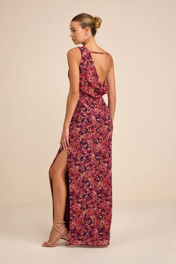 Vienta Magenta Floral Chiffon Asymmetrical Maxi Dress sold by Lulus product image thumbnail 3