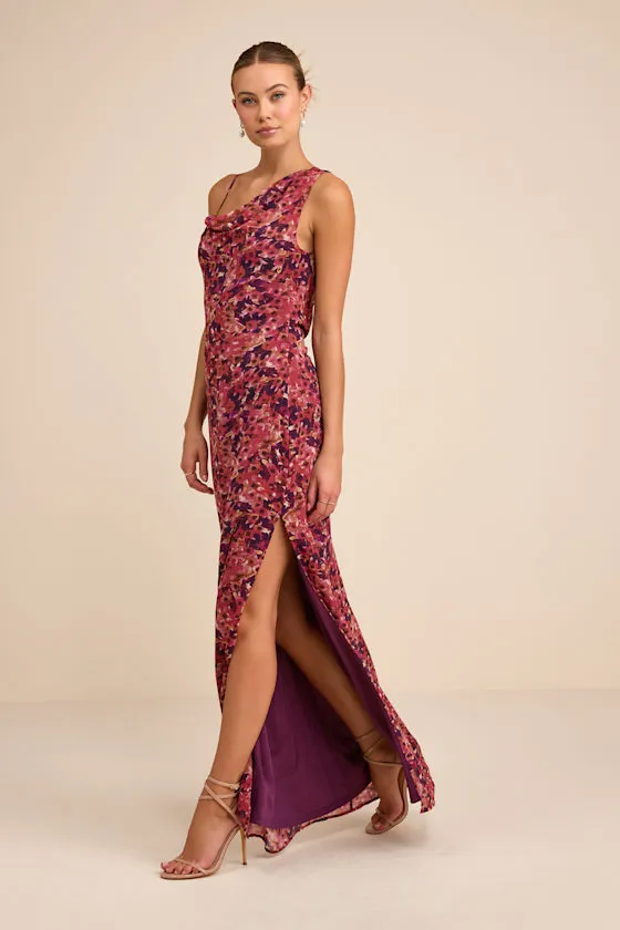 Vienta Magenta Floral Chiffon Asymmetrical Maxi Dress sold by Lulus product image thumbnail 4