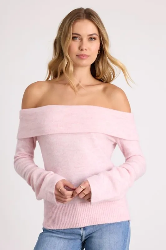 Melinda Light Pink Space Dye Off-the-Shoulder Sweater Top made by Lulus