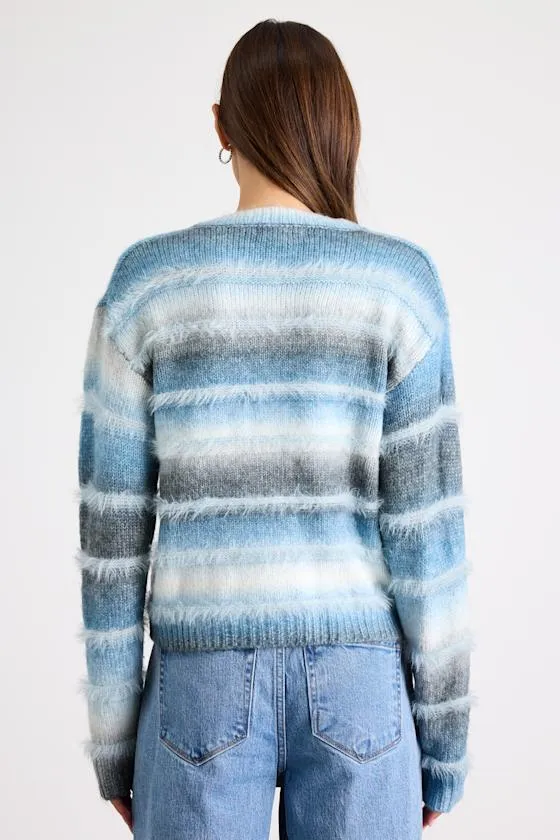 Benaiah Blue and Grey Ombre Marled Fuzzy Knit Cardigan sold by Lulus product image thumbnail 3