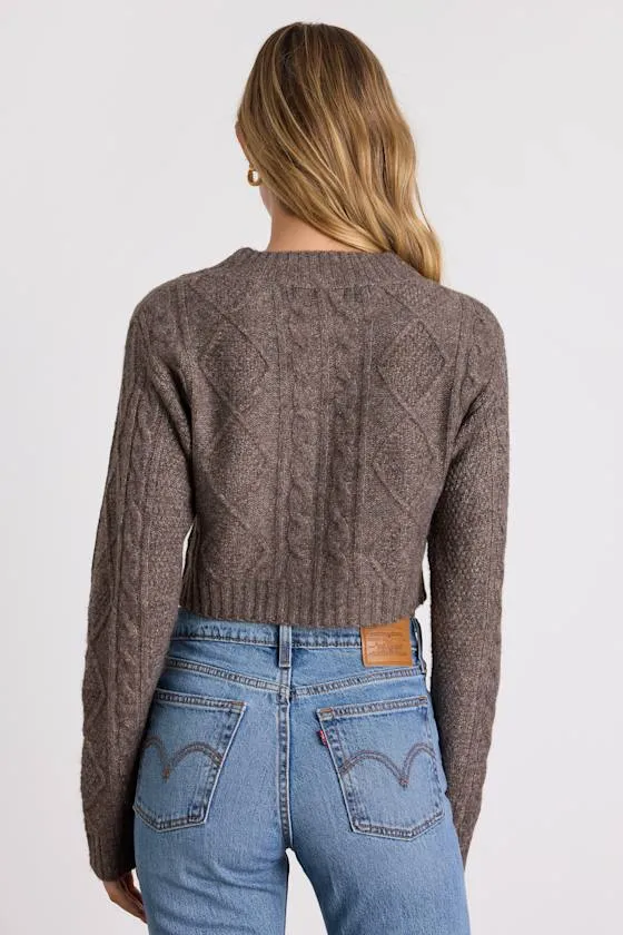 Kaia Brown Marled Cable Knit Cropped Cardigan sold by Lulus product image thumbnail 3