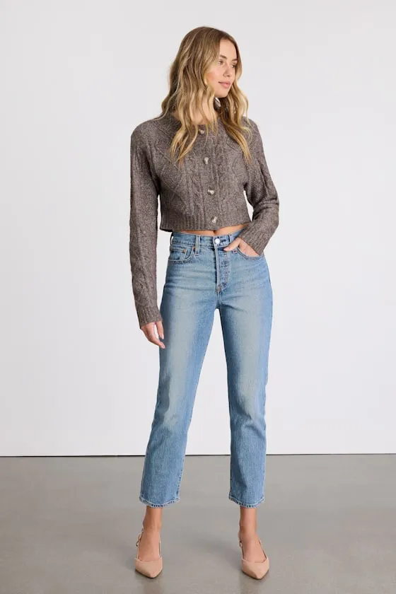 Kaia Brown Marled Cable Knit Cropped Cardigan sold by Lulus product image thumbnail 4