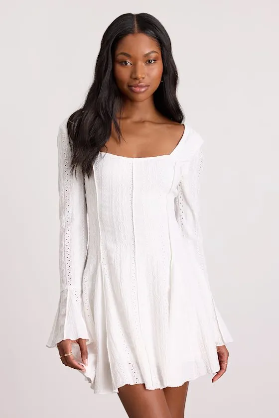Mirielle White Textured Long Sleeve Mini Dress sold by Lulus