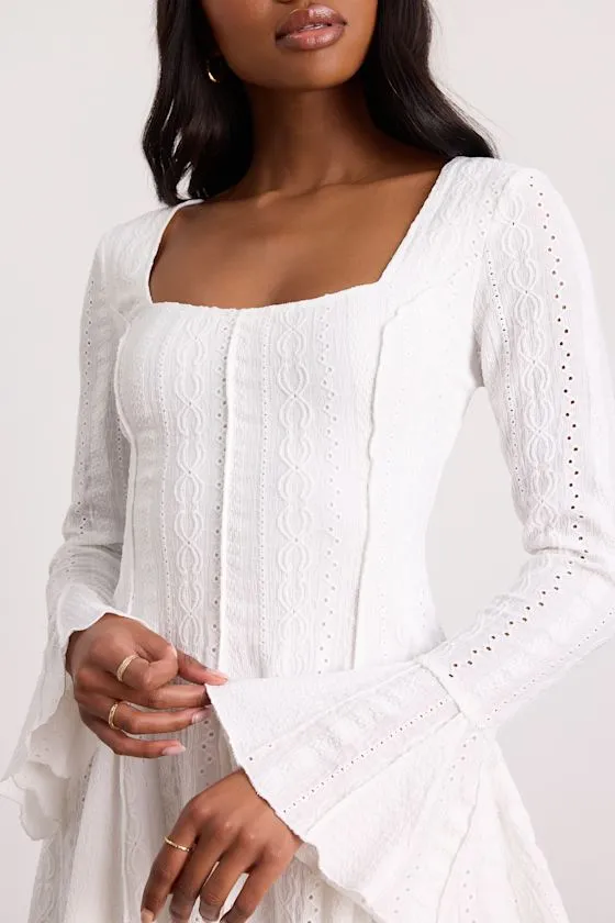 Mirielle White Textured Long Sleeve Mini Dress sold by Lulus product image thumbnail 2