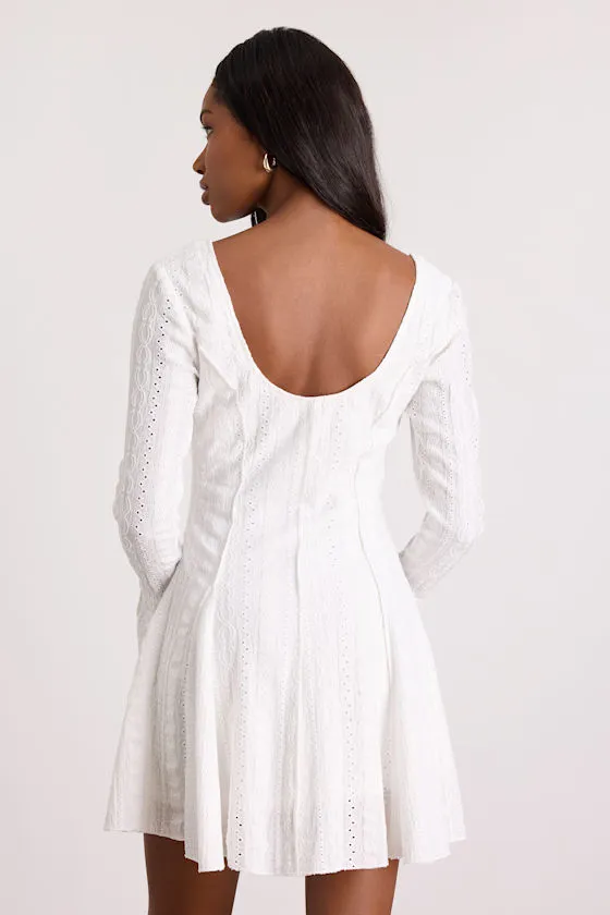 Mirielle White Textured Long Sleeve Mini Dress sold by Lulus product image thumbnail 3