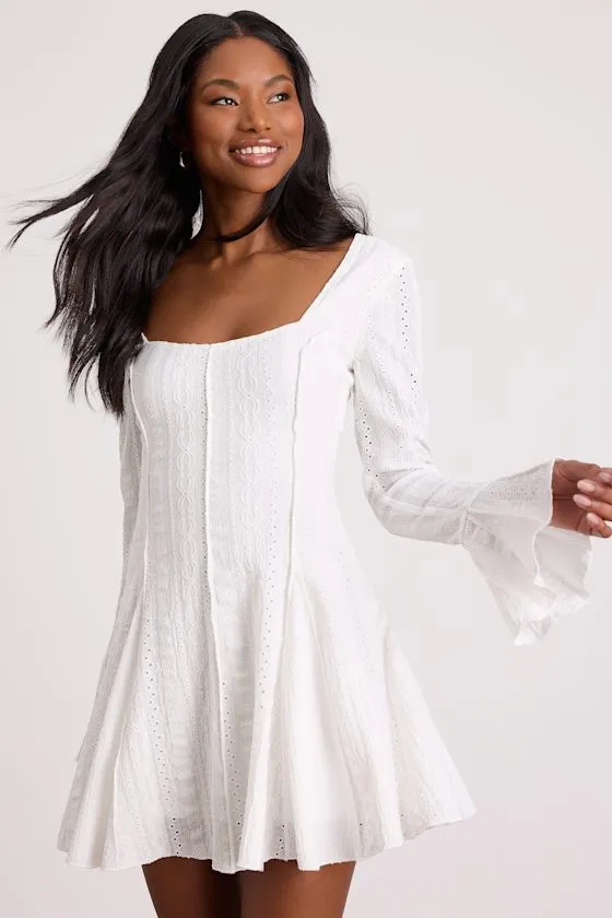 Mirielle White Textured Long Sleeve Mini Dress sold by Lulus product image thumbnail 4