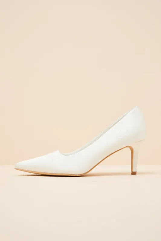Salone White Satin Jacquard Pointed-Toe Pumps made by Lulus