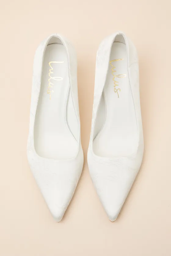 Salone White Satin Jacquard Pointed-Toe Pumps sold by Lulus product image thumbnail 2