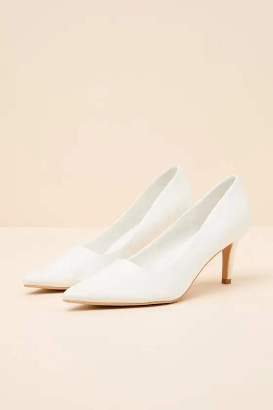 Salone White Satin Jacquard Pointed-Toe Pumps sold by Lulus product image thumbnail 3