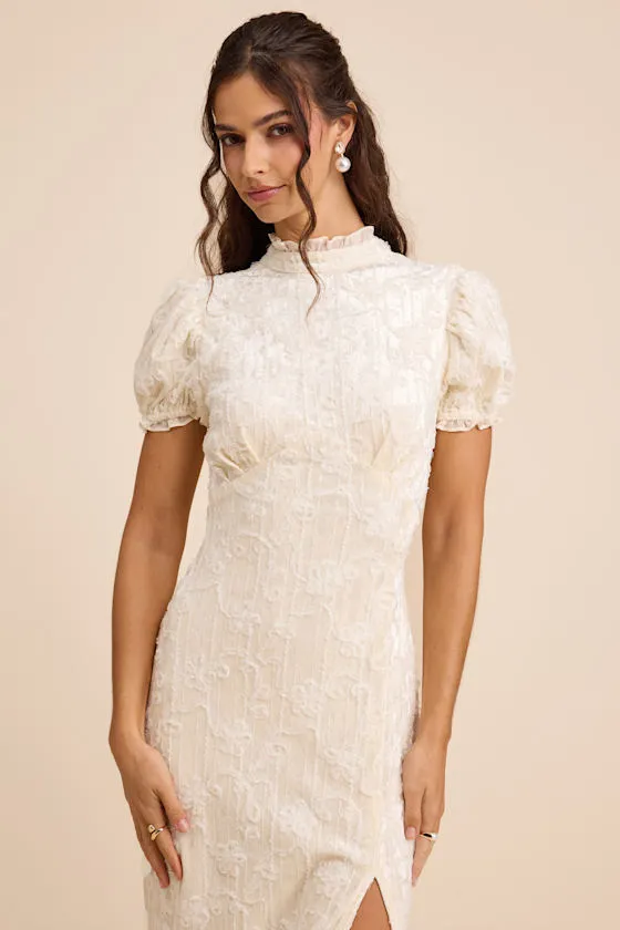 Cadison Cream Textured Puff Sleeve Column Maxi Dress sold by Lulus product image thumbnail 3